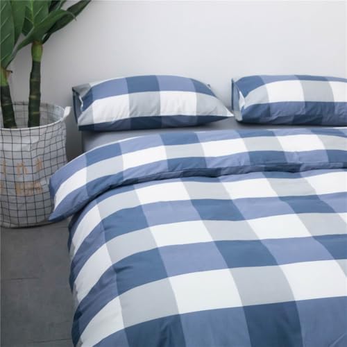 LifeTB Blue White Plaid Duvet Cover Twin Modern Soft 100% Cotton Comforter Cover Simple Style Plaid Grid Duvet Cover with 2 Pillowcases Blue White Grey Checked Bedding Set Twin - color: A2# Plaid, size: Twin(68"x86")