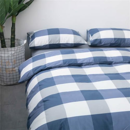 LifeTB Blue White Plaid Duvet Cover Twin Modern Soft 100% Cotton Comforter Cover Simple Style Plaid Grid Duvet Cover with 2 Pillowcases Blue White Grey Checked Bedding Set Twin - color: A2# Plaid, size: Twin(68"x86")