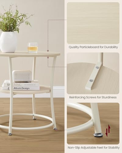 VASAGLE 21.7-Inch Round Side Table, 2-Tier End Table | Nightstand with Steel Frame, Spacious Top, for Small Spaces, Living Room, Bedroom, Natural Beige ULET056N01 - color: Natural Beige, style: Without Power Strip