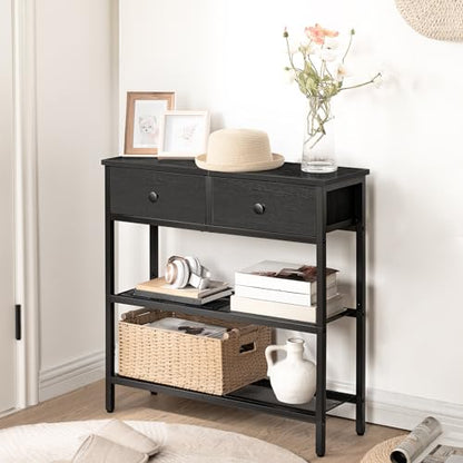 HOOBRO 29.5" Narrow Console Table with 2 Fabric Drawers, Sofa Table, Small Entryway Table with 3-Tier Storage Shelves, Behind Couch Table, for Living Room, Hallway, Black BB72XG01 - color: Black