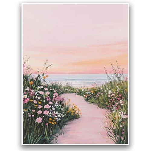 ZKFANKE Floral Landscape Print Pink Sunset Coastal Landscape 16x12 Inch Unframed Nature Scenery Posters Boho Wall Art Scenic Coastal Poster for Modern Farmhouse Living Room Bedroom Hallway Decoration - color: ViewArt-5 UnFramed, size: 16"L x 12"W