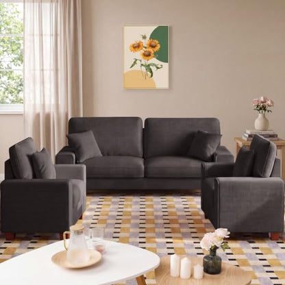 DOPEDIO 88.58" Sofa Set, Chenille Loveseat & 2 Accent Chairs, Dark Grey | Modern chenille sofa set with removable covers, spring cushions, solid wood frame, easy assembly for comfortable living rooms - size: 88.58 inch + 2 Single, style: Dark Grey Chenill
