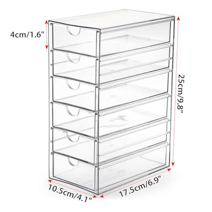 Hipiwe Plastic Drawer Organizer Desktop Storage Box with 6 Pull Out Drawers | Drawers Box for Bathroom, Dresser, Cosmetic Hair Tie Container for Women - size: 6-Drawers, 6.9"Lx4.1"Wx9.8"H