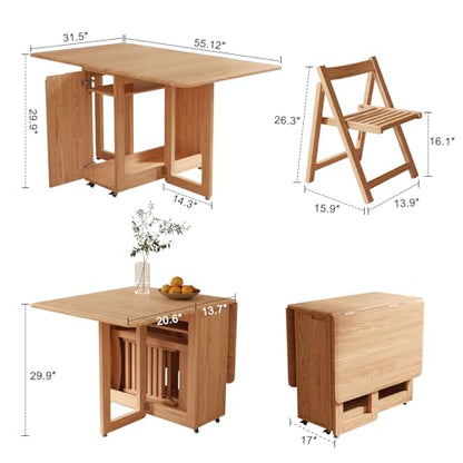 AnywaysWood Folding Dining Table with Foldable Chairs Set, Space Saving Extendable Solid Wood Drop Leaf Table for Kitchen Dining Living Room Small Spaces Easy Assembly (Single Table) - size: Log Wood single table