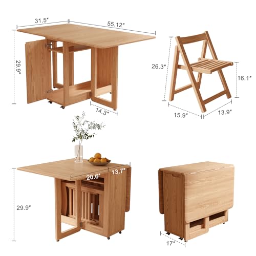 AnywaysWood Folding Dining Table with Foldable Chairs Set, Space Saving Extendable Solid Wood Drop Leaf Table for Kitchen Dining Living Room Small Spaces Easy Assembly (Single Table) - size: Log Wood single table