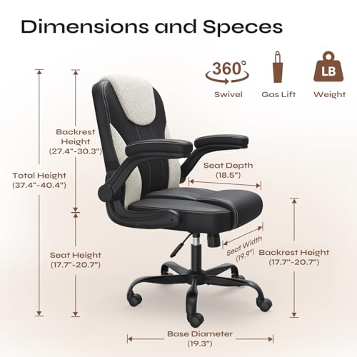 Comfortable Home Office Chair for Long Hours Sitting, Ergonomic Desk Chair with Teddy Fleece & PU Leather, Adjustable Swivel Computer Chair for Work from Home, Bedroom and Vanity Space, Panda - color: Two-tone Black White
