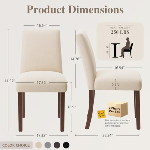 Dining Chairs Set of 6, Parsons Chairs for Small Spaces, Beige | Modern Dining Room Chairs with Solid Wooden Legs, Fabric Upholstered Kitchen Chairs for Restaurant & Cafe - color: Beige, size: Set of 6