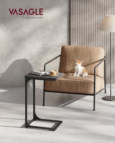 VASAGLE C-Shaped End Table, Small Sofa Side Table with Metal Frame | for Couch, Living Room, Bedroom, Bedside, Misty Gray and Black, BARNET Collection ULET350B68 - color: Misty Gray + Black