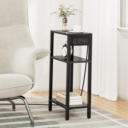 TUTOTAK Narrow Side Table, 3-Tier Small End Table with Charging Station | Skinny Sofa Table, Slim Nightstand, Easy Assembly for Living Room, Bedroom, Black TB01BK079 - color: Black, size: 3-tier