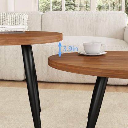 2-Piece Oval & Round Nesting Coffee Table Set | Separable to Serve as Individual Side Tables, Equipped with 7 Glossy Smooth Painted Metal Legs