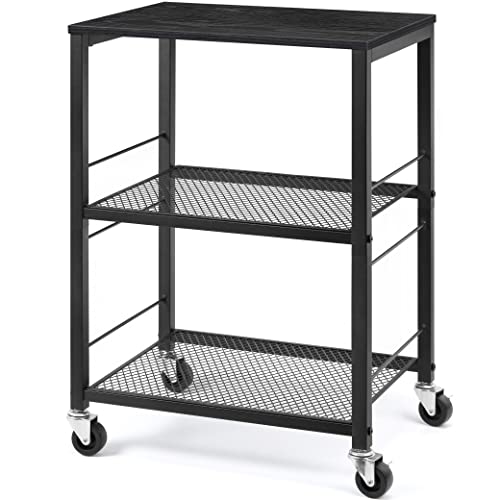 LIANTRAL 3 Tier Rolling Cart, Black Kitchen Carts on Wheels with Storage | Multifunctional Utility Cart for Kitchen Bathroom Living Room Bar Office - size: Medium, style: Black