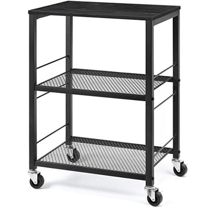 LIANTRAL 3 Tier Rolling Cart, Black Kitchen Carts on Wheels with Storage | Multifunctional Utility Cart for Kitchen Bathroom Living Room Bar Office - size: Medium, style: Black