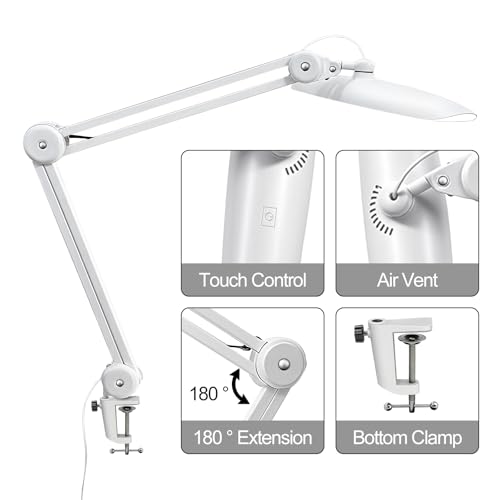 20" LED Desk Lamp with Clamp, 24W CCT Adjustable Dimmable Nail Light for Desk, 120 LEDs Metal Swivel Arm Daylight for for Nail Tech Task Home Office Reading Architect Craft, White - color: White