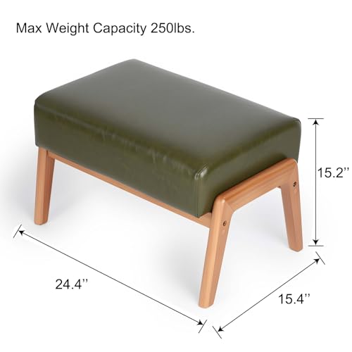Modern Ottoman Foot Stool, Faux Leather Accent Sofa Footrest with Walnut Rubber Wood Frame, Ottoman Bench for Living Room Entryway Bedroom Sofa Seat, Hunter Green - color: Hunter Green