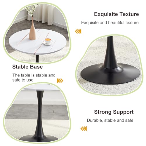 31.5" Round Dining Table, Mid-Century Modern Tulip Table with Thickened Tabletop & Metal Pedestal, Circle Bistro Table for Kitchen, Small Places, Apartments, Cafe - color: White, size: 31.5" dining table