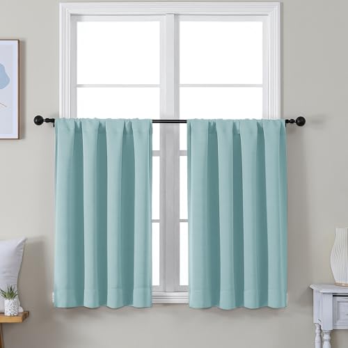 Simplebrand Ava Aqua Short 36 Inches Blackout Curtain 2 Panels Set, Half Window Rod Pocket Privacy Curtain Tiers for Kitchen, Curtains Blackout for Bathroom Shades, W40 x L36 Inch, Aqua - color: Aqua, size: 40"W x 36"L (Pack of 2)