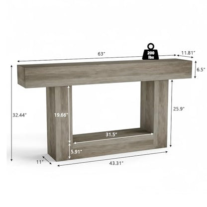 Spaco 63'' Long Console Table,2 Tier Farmhouse Entryway Table Sofa Table with Storage,Wood Behind Couch Table for Living Room, Hallway,Foyer - color: Grey (63'')