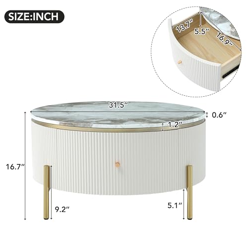 31.5" Round Coffee Table with Storage, Modern Round Coffee Table with 2 Drawers Storage Accent Table Round Black End Table for Living Room,Off White - color: Off White, size: 31.5"x31.5"x16.9"