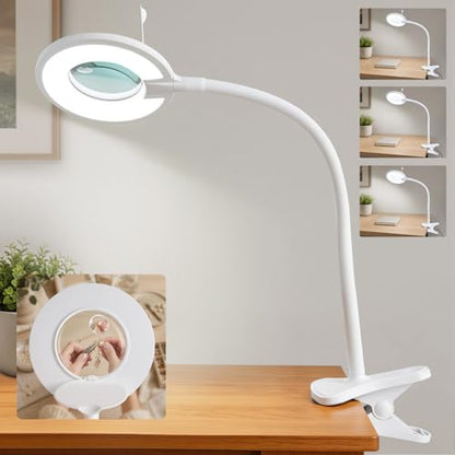 3X+6X Magnifying Glass with Light and Clamp,Dimmable LED Magnifying Lamp | Clip on, Flexible Gooseneck, Hands Free Magnifier, Magnification Lamp for Elderly Craft Hobby Painting Sewing Close Work - color: Cool White