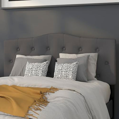 EMMA + OLIVER Tufted Upholstered Full Size Headboard in Dark Gray Fabric - color: Dark Gray, size: Full