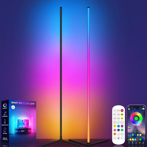 Tyute Floor Lamp, RGB LED Corner Lamp with Music Sync, Smart App and Remote Control Color Changing Ambience Light, 16 Million Colors Standing Lamp for Bedroom Living Room Gaming Room (2pcs) - color: 2 Packs