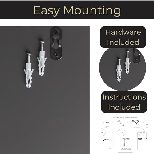 BLU MONACO | Wall-Mounted Mail and Key Holder in Grey Wood | Two-Tier Mail Organizer with Gold Hooks | Entryway Command Center for Home or Office - color: Gray