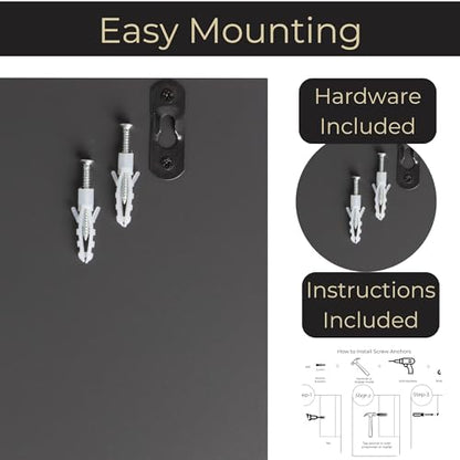 BLU MONACO | Wall-Mounted Mail and Key Holder in Grey Wood | Two-Tier Mail Organizer with Gold Hooks | Entryway Command Center for Home or Office - color: Gray