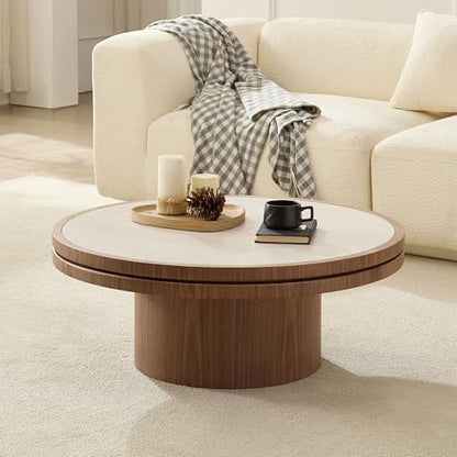 Round Nesting Coffee Table Set of 2 with Sintered Stone Tabletop & Sturdy Base, Modern Circle Center Tables Tea Table for Living Room, Easy Assembly - 35.43" & 19.49", Walnut - color: Nesting Coffee Table With Sintered Tabletop,walnut