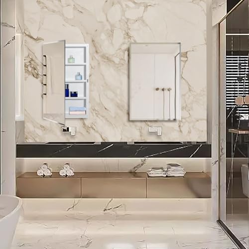 Plastic Medicine Mirror Cabinet for Bathroom, Surface and Recessed Mount - color: White, size: 16x26inch Framed Mirror