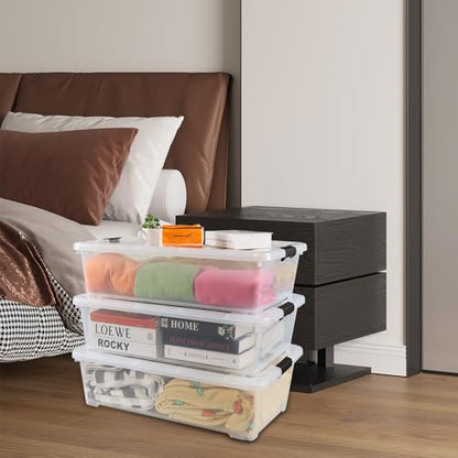 3 Packs 50 Quart Plastic Under Bed Storage Container Bins with Wheels, Large Clear Stackable Organizer Boxes with Lids - size: 50 Quart