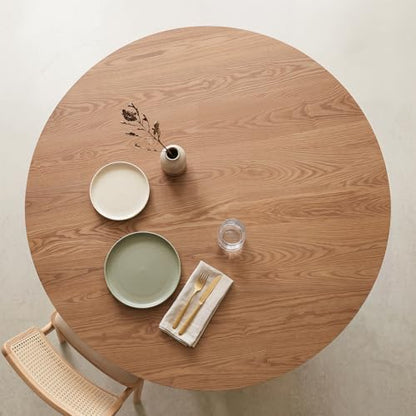 59'' Round Dining Table for 4-6, Modern Pedestal Kitchen Table Circle Wood Natural Grain Finish Grain Tabletop Dinner Table Kitchen Table, Natural Wood - color: Natural Wood, 59” Round