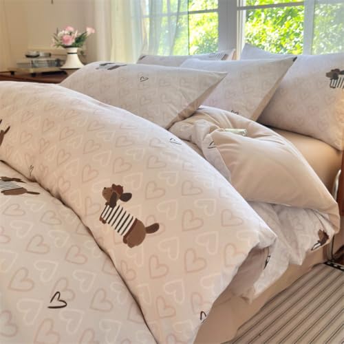 Dachshund Duvet Cover Queen Size Brown Dog Puppy White Pink Heart Reversible Comforter Cover Set 3 Pcs Kids Cute Soft Lightweight Microfiber Bedding Set with Zipper Closure and 2 Pillowcases - color: Dachshund Heart, size: Queen (1 Duvet Cover + 2 Pillowc