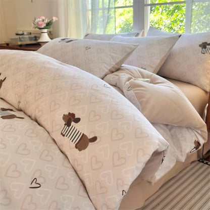 Dachshund Duvet Cover Queen Size Brown Dog Puppy White Pink Heart Reversible Comforter Cover Set 3 Pcs Kids Cute Soft Lightweight Microfiber Bedding Set with Zipper Closure and 2 Pillowcases - color: Dachshund Heart, size: Queen (1 Duvet Cover + 2 Pillowc