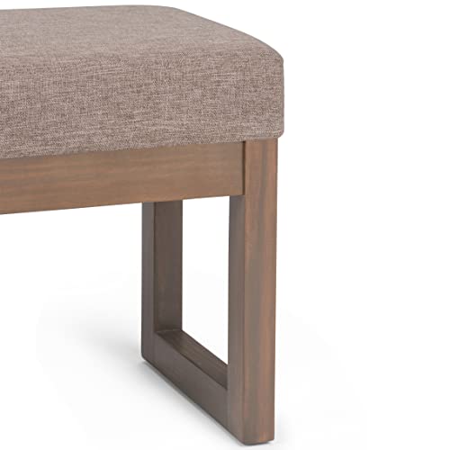 SIMPLIHOME Milltown 27" Wide Linen Look Rectangle Ottoman in Fawn Brown | Contemporary upholstered ottoman with a cushioned seat for extra seating in the bedroom; footstool, footrest or bench. - color: Fawn Brown, style: Small Ottoman Bench