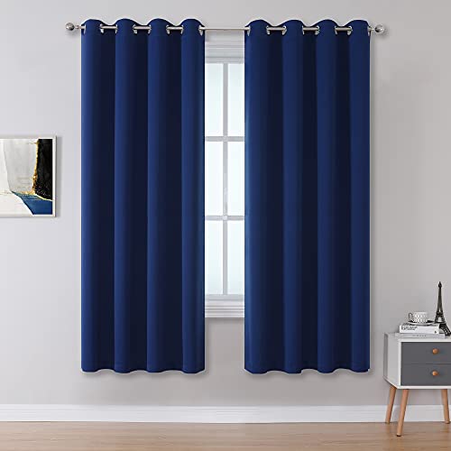 Navy Blue Blackout Curtains 63 Inch Length for Bedroom Thermal Insulated Blue Solid Window Drapes with Grommet Curtains Panels for Living Room Boys Kids Room 52x63 Inches Long - color: Navy Blue, size: 52"W x 63"L (Pack of 2)