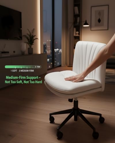 Marsail Criss Cross Office Chair with Wheels, Armless Wide Desk Chair for Active Sitting, PU Leather Cross Legged Chair for Home Office, Pet-Friendly & Easy Clean, Balance Beige - color: Balance Beige