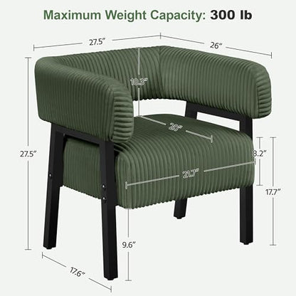 Yaheetech Accent Living Room Chair with Pocket Coiled Seat Set of 2 | Sofa Armchair | Barrel Chair | Corduroy | Comfy | Modern | Small Space | Bedroom | Reading | Dark Green - color: Dark Green