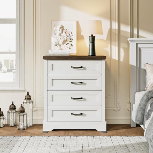 AODK 39" Tall Farmhouse 4 Drawer Dresser for Bedroom, Walnut & White | Engineered Wood, Chest of Drawers with Metal Handle, Modern Storage Cabinet and Organizers for Closet, Living Room, Entryway