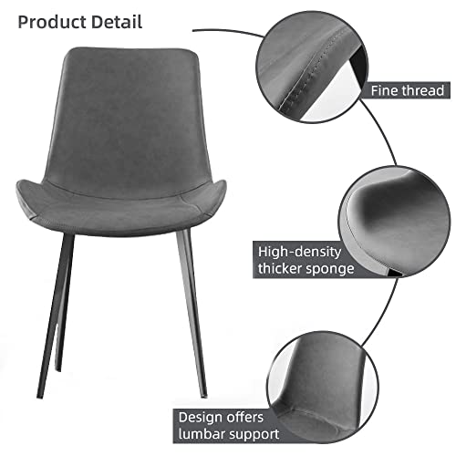 HIPIHOM Dining Chairs Set of 2, Modern Kitchen & Dining Room Chairs, Upholstered Faux Leather Cushion Seat and Sturdy Metal Legs (2 Grey Chairs) - color: Grey Chairs Set of 2