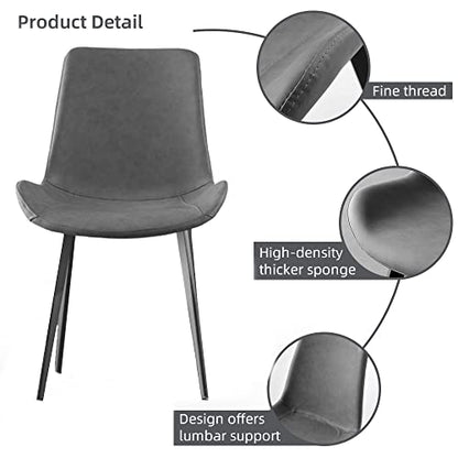 HIPIHOM Dining Chairs Set of 2, Modern Kitchen & Dining Room Chairs, Upholstered Faux Leather Cushion Seat and Sturdy Metal Legs (2 Grey Chairs) - color: Grey Chairs Set of 2