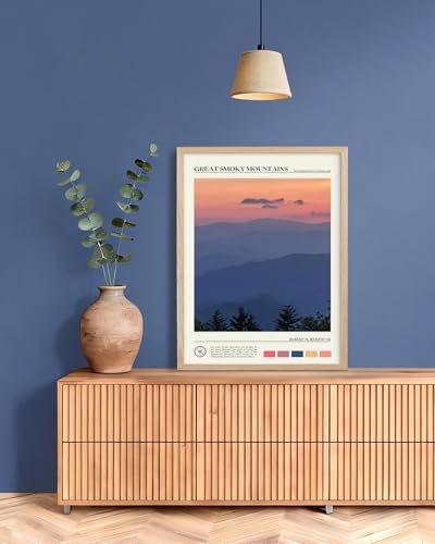 HesenDot 12x16IN Natural Oak Wood Framed Wall Art Smoky Mountains 1Pack | Great Smoky Mountains Landscape Canvas Print with Natural Oak Wood Frame, Ready to Hang for Bathroom, Bedroom, Office - color: Framed Great Smoky Mountains