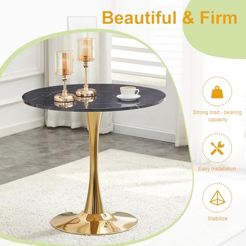 31.5" Round Dining Table, Mid-Century Modern Tulip Table with Thickened Tabletop & Metal Pedestal, Circle Bistro Table for Kitchen, Small Places, Apartments, Cafe - color: Grey Gold, size: 31.5" dining table