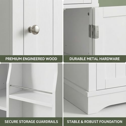 71" Tall Narrow Storage Cabinet with Reversible Doors, Small Pantry, White | Slim Kitchen Pantry with Adjustable Shelves, Spice Rack, Modern Narrow Cabinet for Bathroom, Living Room, Entryway