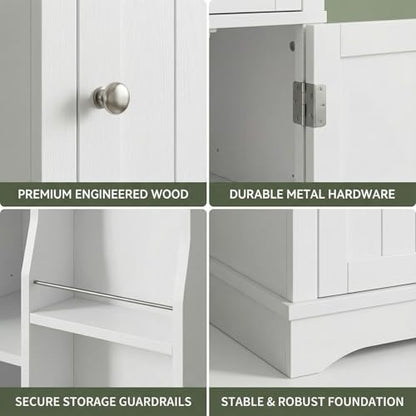 71" Tall Narrow Storage Cabinet with Reversible Doors, Small Pantry, White | Slim Kitchen Pantry with Adjustable Shelves, Spice Rack, Modern Narrow Cabinet for Bathroom, Living Room, Entryway