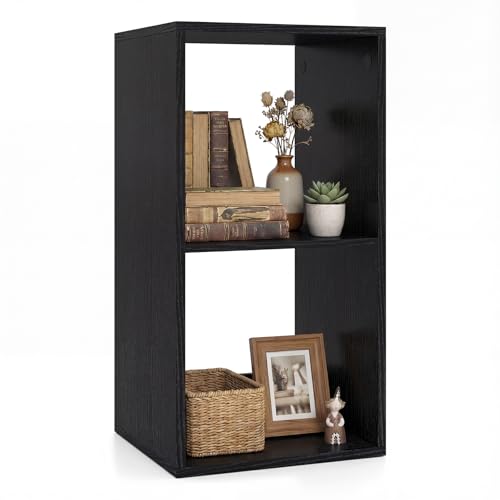 GIANTEX 2-Cube Bookcase, Cubby Bookshelf w/Back Guardrail & Anti-Tipping Kits, 3-Tier Freestanding Storage Organizer with Shelves, Open Back Display Rack for Living Room, Bedroom, Black - color: Black, size: 2-Cube