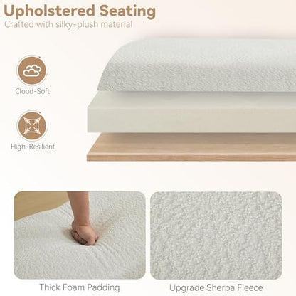Upholstered Entryway Bench, 43" Modern Bedroom Bench, White | Sherpa Fleece, Curved Armrests, Solid Wood Frame, End of Bed, Bedroom, Living Room, Hallway - color: White-sherpa, size: 43"