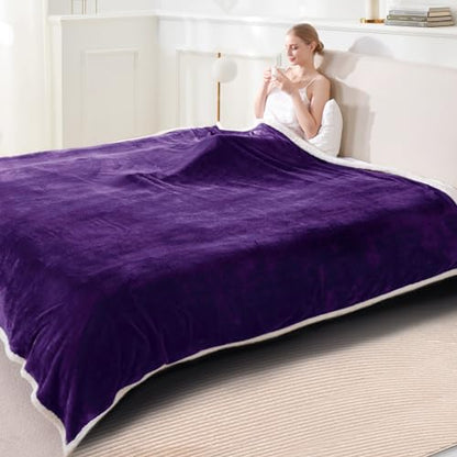 BEAUTEX Sherpa Fleece Twin Blankets Soft Fluffy Flannel Plush Cozy | Fuzzy Purple Cuddle Blanket for Couch, Bed, Sofa, Adults (60" x 80", Purple) - color: Purple, size: Twin-60"x80"