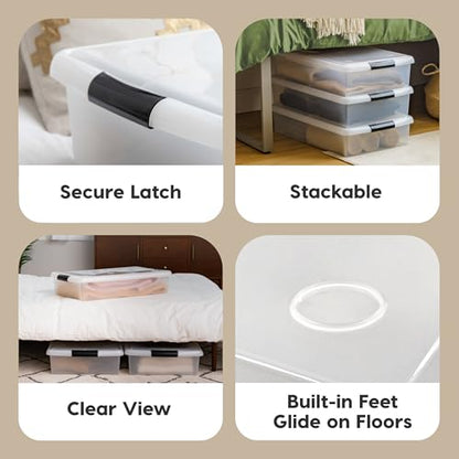 IRIS USA 3-Pack, 40 Qt. Under Bed Storage Bin with Lids, Black/Clear | Store seasonal clothing, shoes, blankets, linens and household essentials neatly under beds to maximize storage space - style: 40 Qt. - 3 Pack