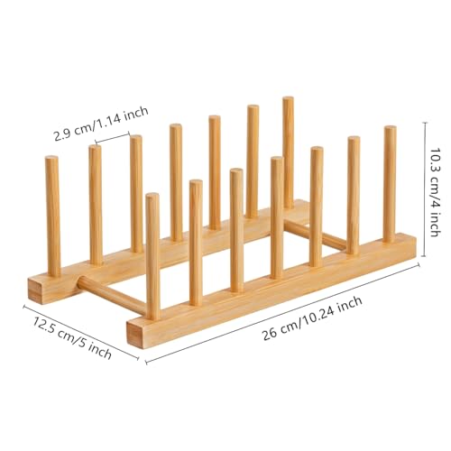 HBlife 4pcs Bamboo Dish Plate Bowl Cup Book Pot Lid Cutting Board Drying Rack Stand Drainer Storage Holder Organizer Kitchen Cabinet（Keep Dry） - color: Bamboo 6 Slots 4pcs
