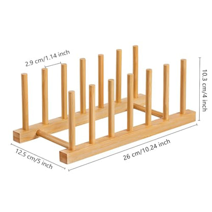HBlife 4pcs Bamboo Dish Plate Bowl Cup Book Pot Lid Cutting Board Drying Rack Stand Drainer Storage Holder Organizer Kitchen Cabinet（Keep Dry） - color: Bamboo 6 Slots 4pcs